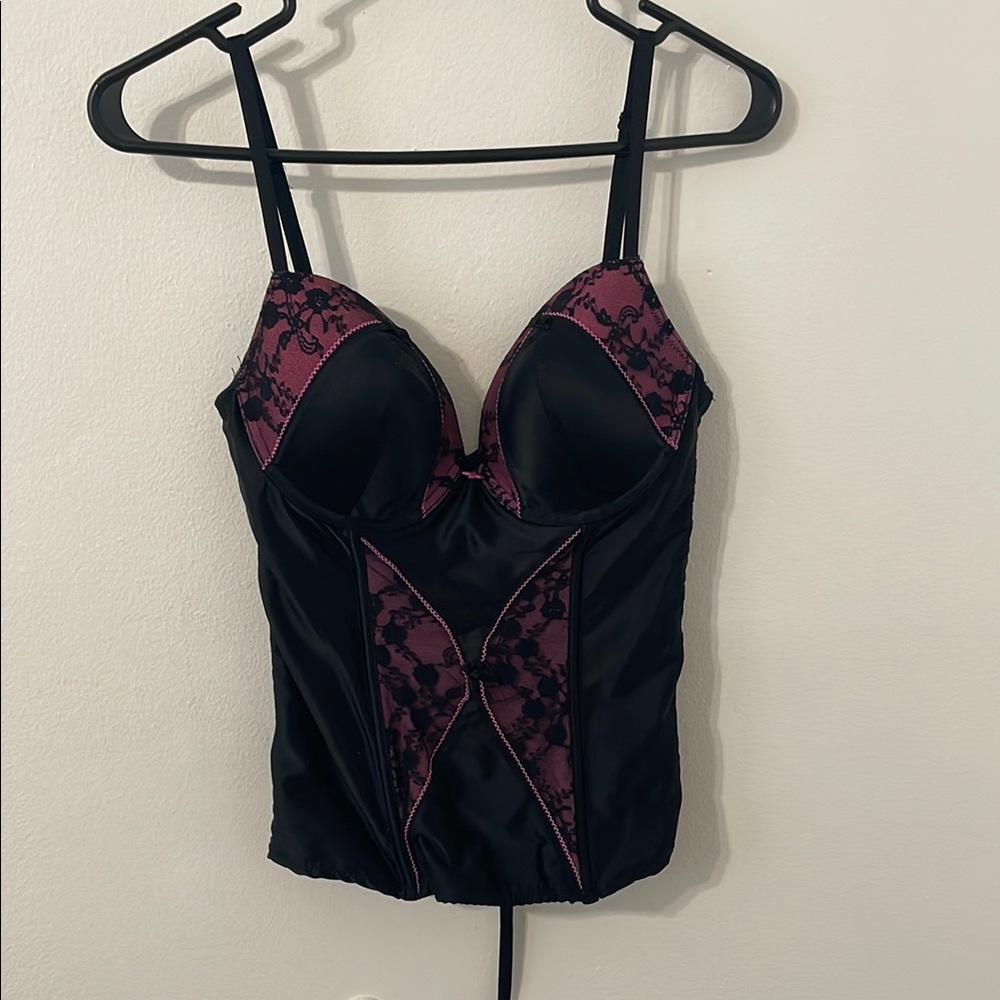 Black and Pink Lace Bustier Top